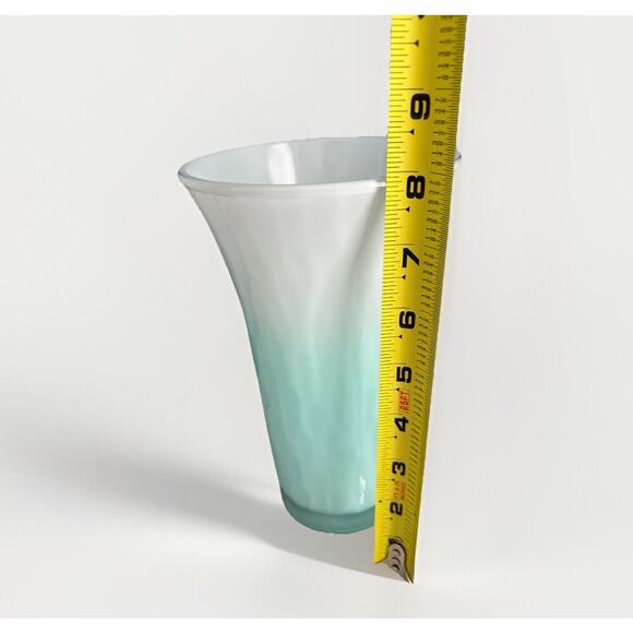 Vintage Libbey Ombre Teal Blue White Glass Vase 8" H Easter Spring Decor Pastel - Picture 5 of 10